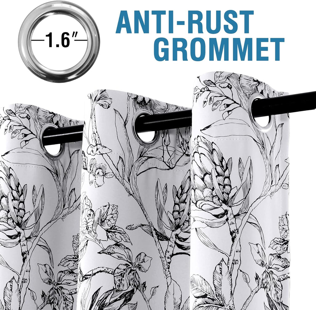 100% Blackout Curtains for Living Room Camellia Floral Blackout Curtains 84 Inches Long Light Blocking Window