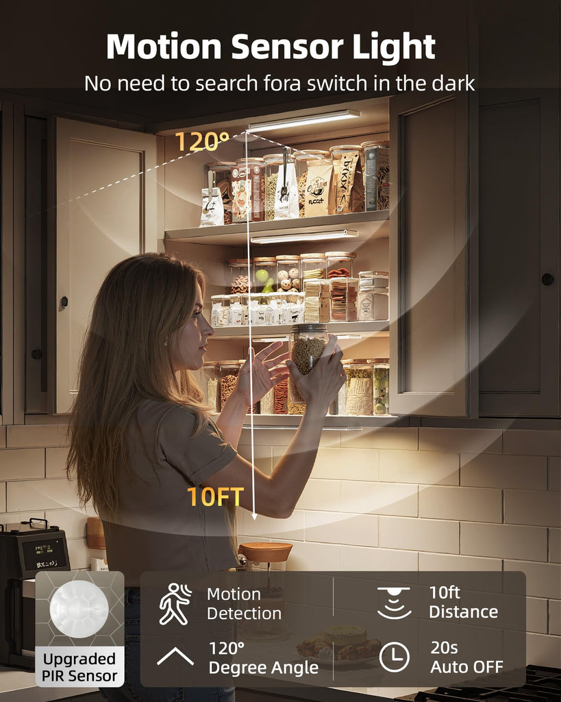 Cabinet Lighting Wireless, Rechargeable Battery Motion Sensor Light Indoor, LED Closet Lights USB