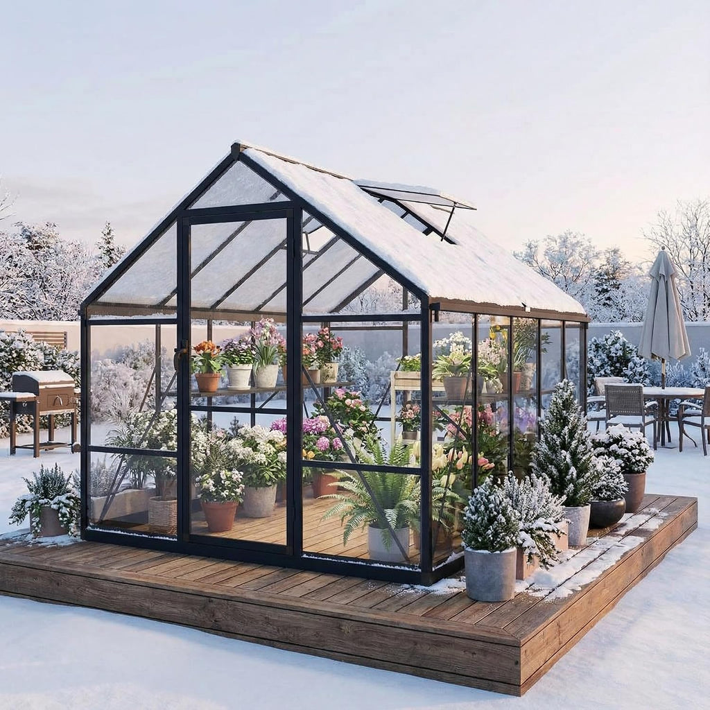 8x10ft Walk-in Greenhouse, Heavy Duty Large Outdoor Green House | Polycarbonate Garden Greenhouse with Roof Vent
