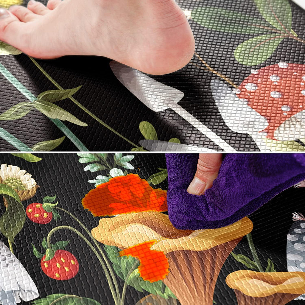 Mushroom Kitchen Rugs and Mats Green Mushroom Kitchen Decor Anti Fatigue Kitchen Floor Mat Set of 2 Non-Skid Washable