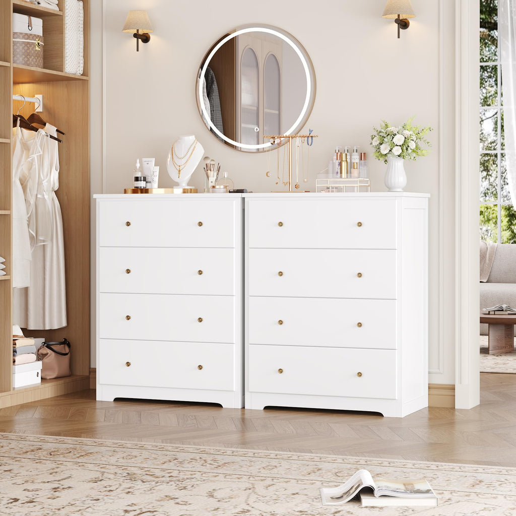 White with 4 Drawers, 29" W Chest of Drawers, Wood | Modern 4 Drawers, Space-Saving Vertical Storage with Large