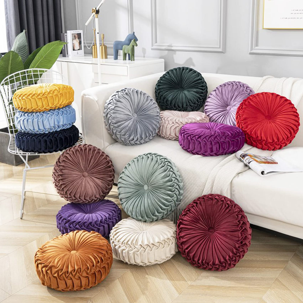 Throw Pillow for Couch Decorative 3D Pumpkin Round Velvet Cushion for Sofa Bed Chair Floor 15"X15", Purple