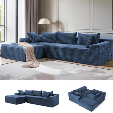110" L-Shaped Modular Sectional Sofa with Chaise, Boneless Comfy Corduroy Fluffy Couch with Deep Seat and Side