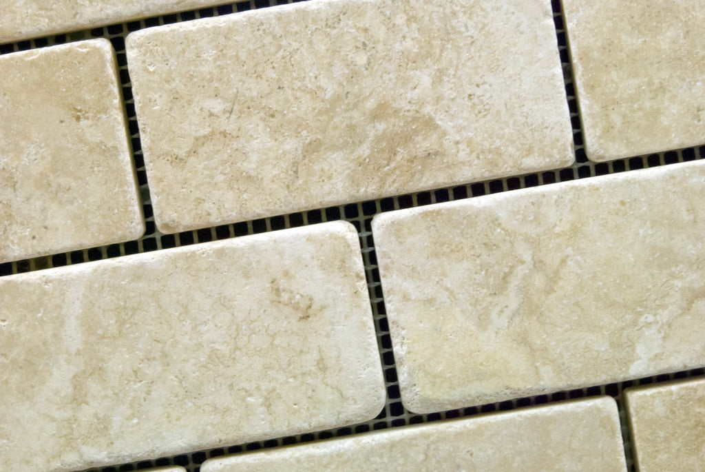 Durango Cream 2 X 4 Tumbled Travertine Brick Mosaic Tile - Box of 5 sq. ft.