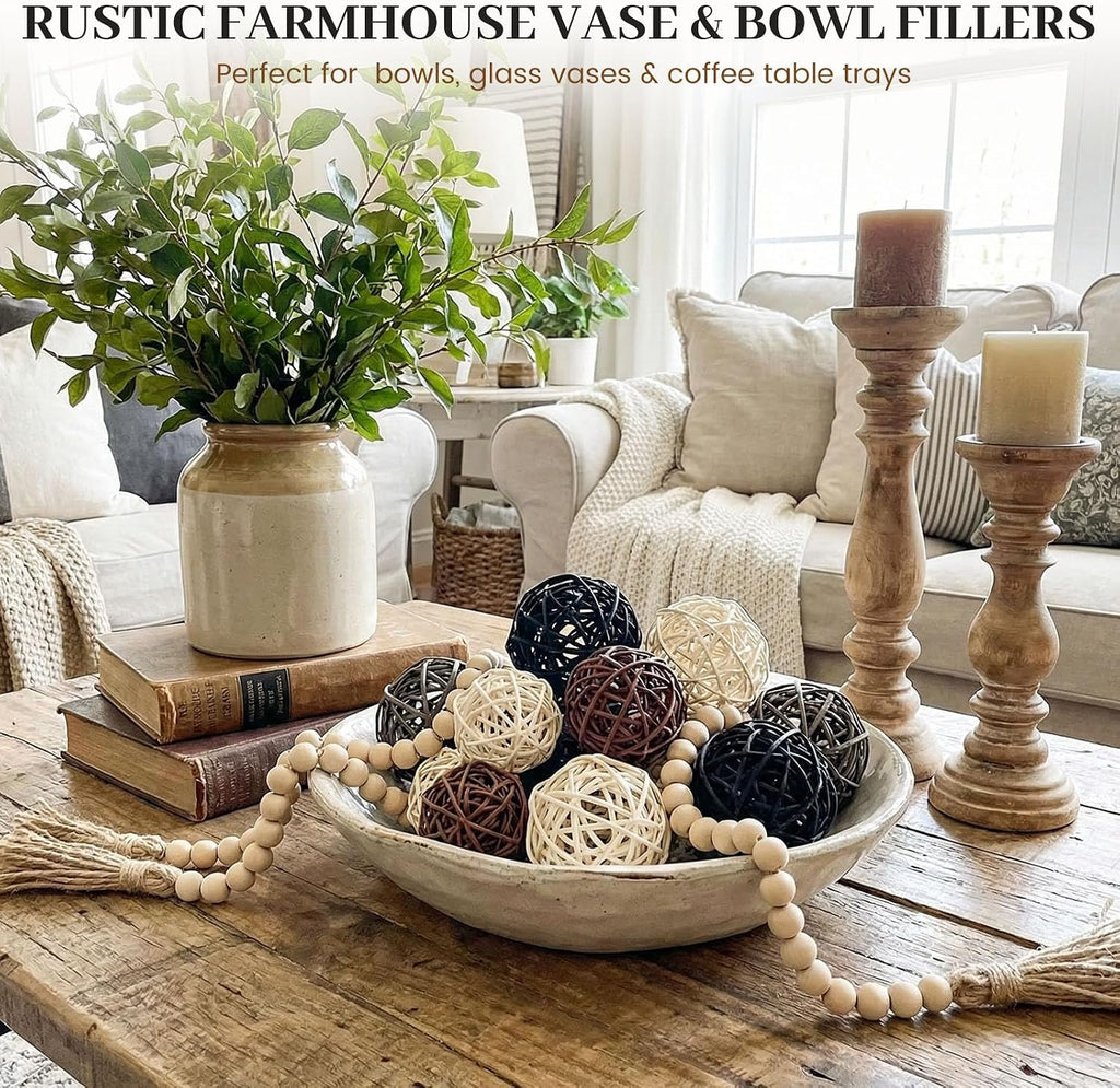 Decorative Balls for Bowl Centerpiece, Wicker Rattan - Set of 42