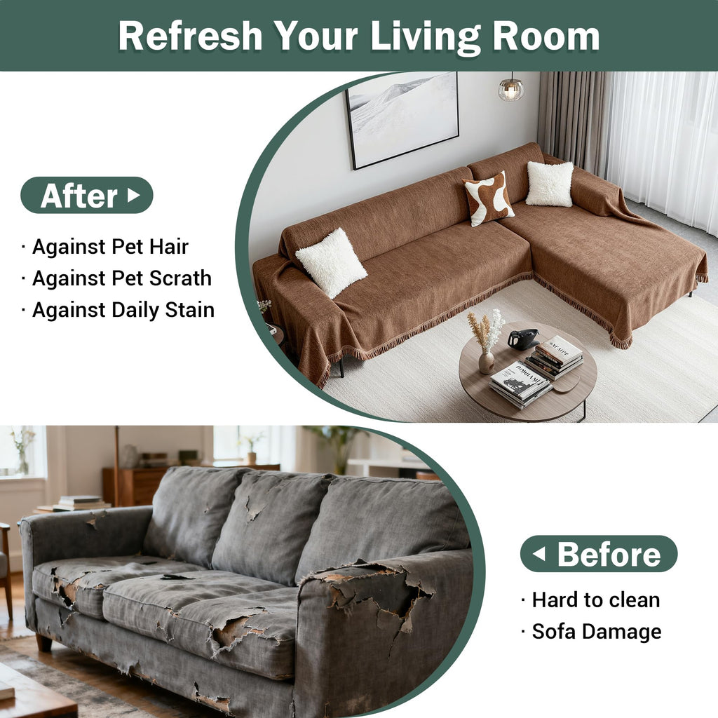 L-Shaped Sofa Slipcover - 2 Piece Set for Sectionals, Chenille Couch Cover for 2-3 Cushion Couches, Machine Washable