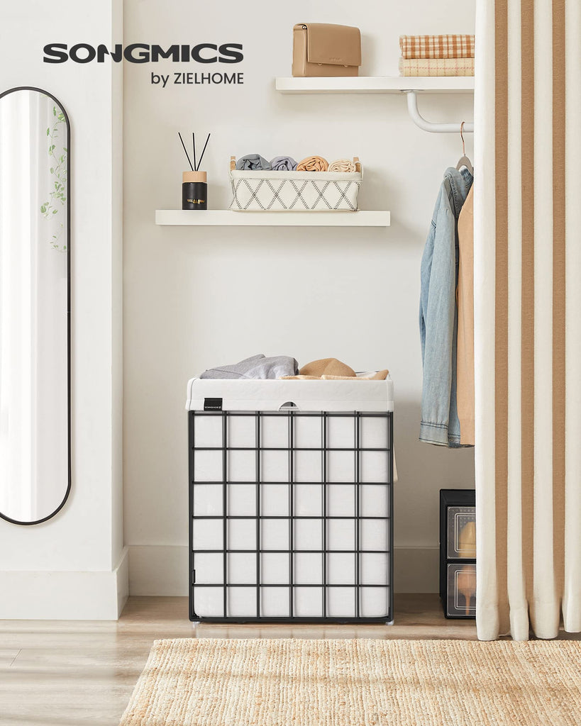 Laundry Hamper, 23.8 Gal. (90L) Laundry Basket, Collapsible Clothes Hamper, Black and White ULCB190W01