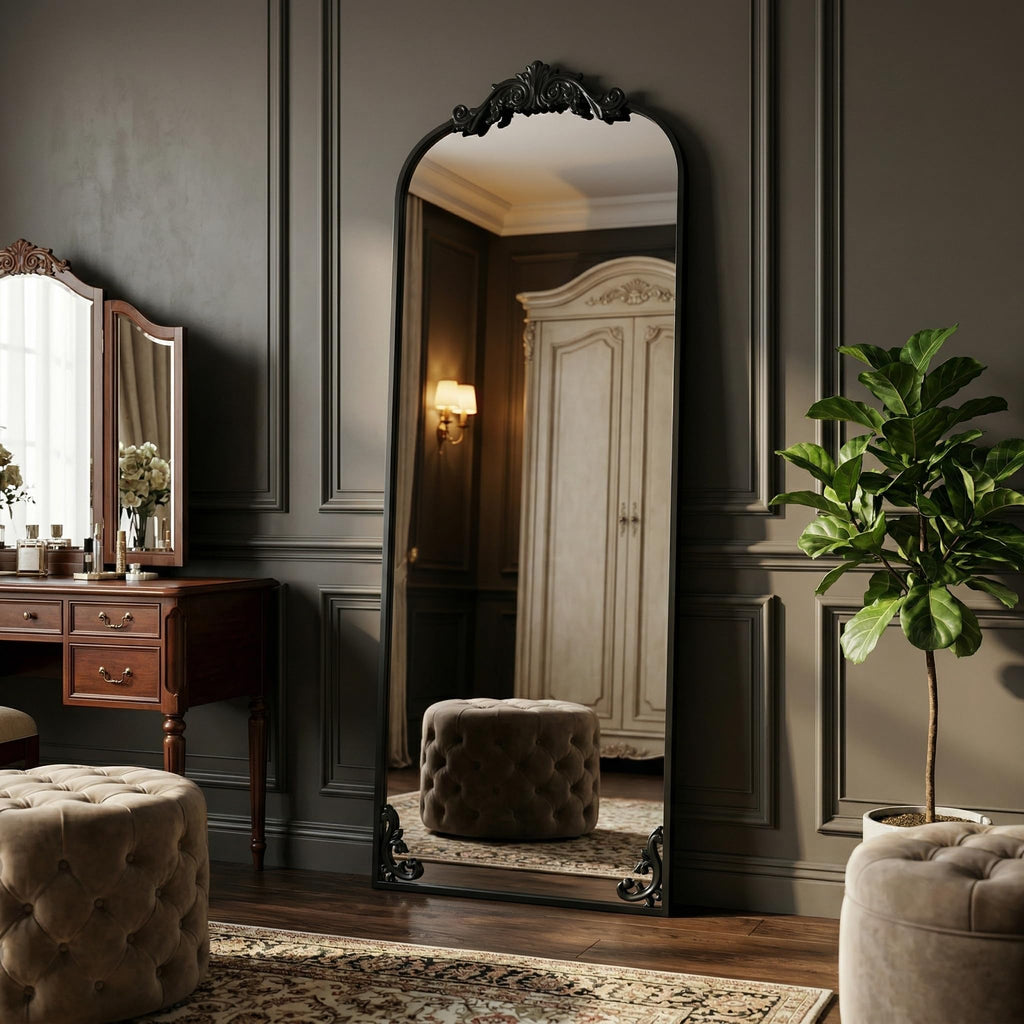 64"x21" Vintage Full Length Mirror, Arched Standing Mirror