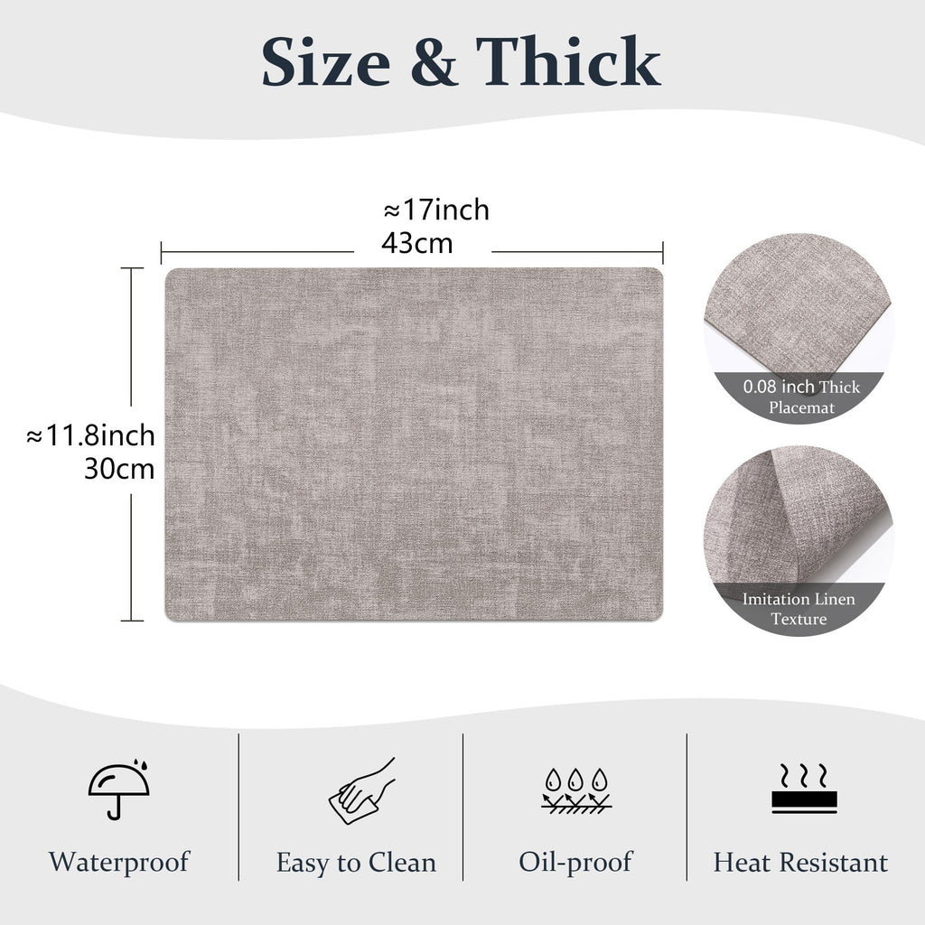 Faux Leather PU Placemats Set of 6 (Light Grey,11.8" x 17")
