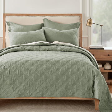 100% French Flax Linen Front/100% Cotton Back - Quilt - French Flax Washed Linen - Sage Green - Quilt Size (68 x