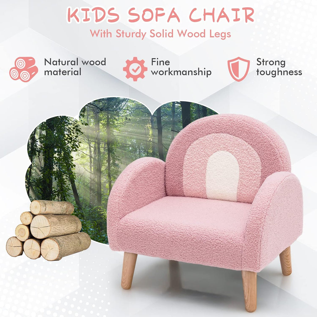 Kids Sofa, Toddler Armchair with Solid Wooden Frame Anti-Tipping Design Plush Fabric, Upholstered Children Chair