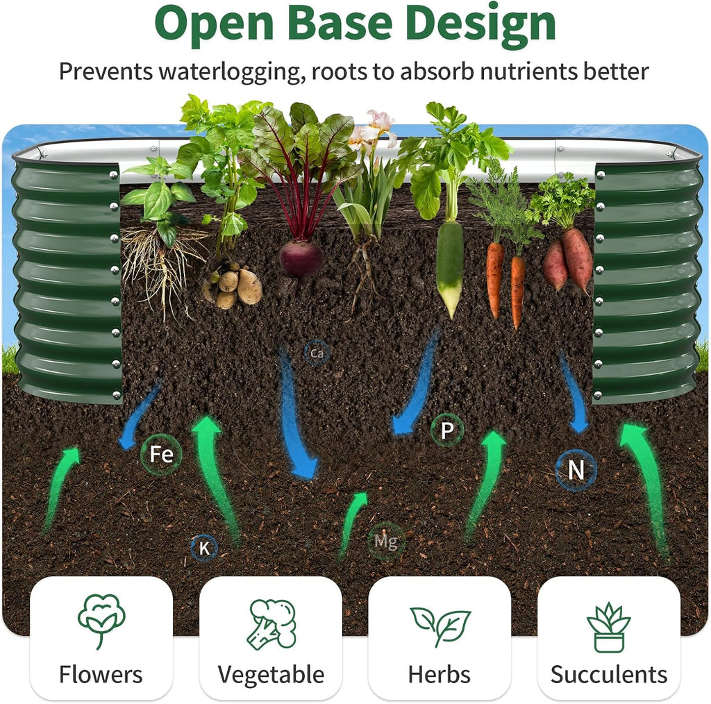 Raised Garden Bed Outdoor, Galvanized Steel Metal Raised Bed Planter for Vegetables, 24-Inch Deep Open Bottom