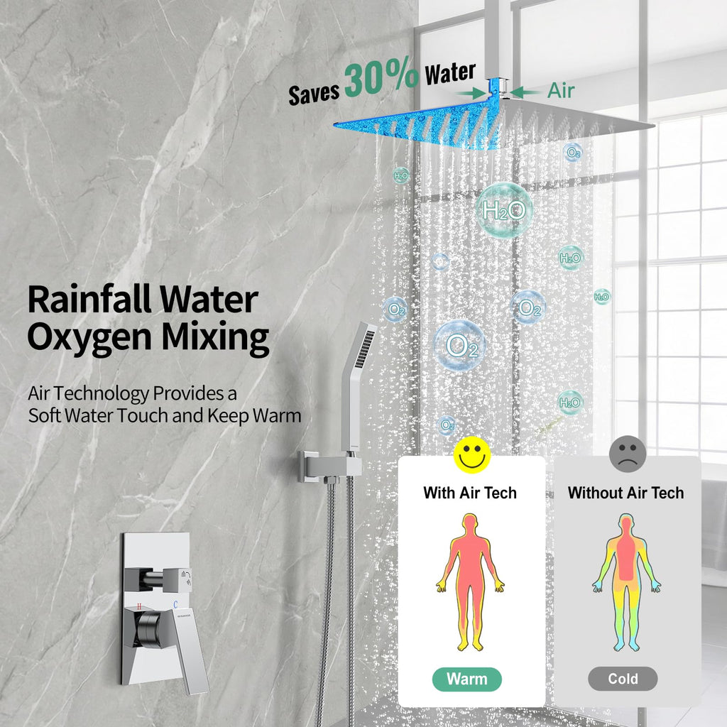 12 Inch Ceiling Mount Rain Shower System,Polished Chrome