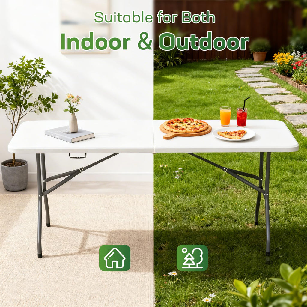 6FT Folding Table | White | Portable Plastic Table