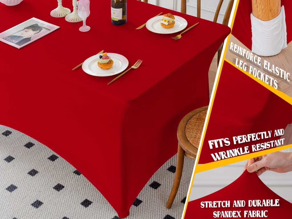 Table Cloth Red 6FT Spandex Stretch Covers for Rectangle Fitted Tablecloth