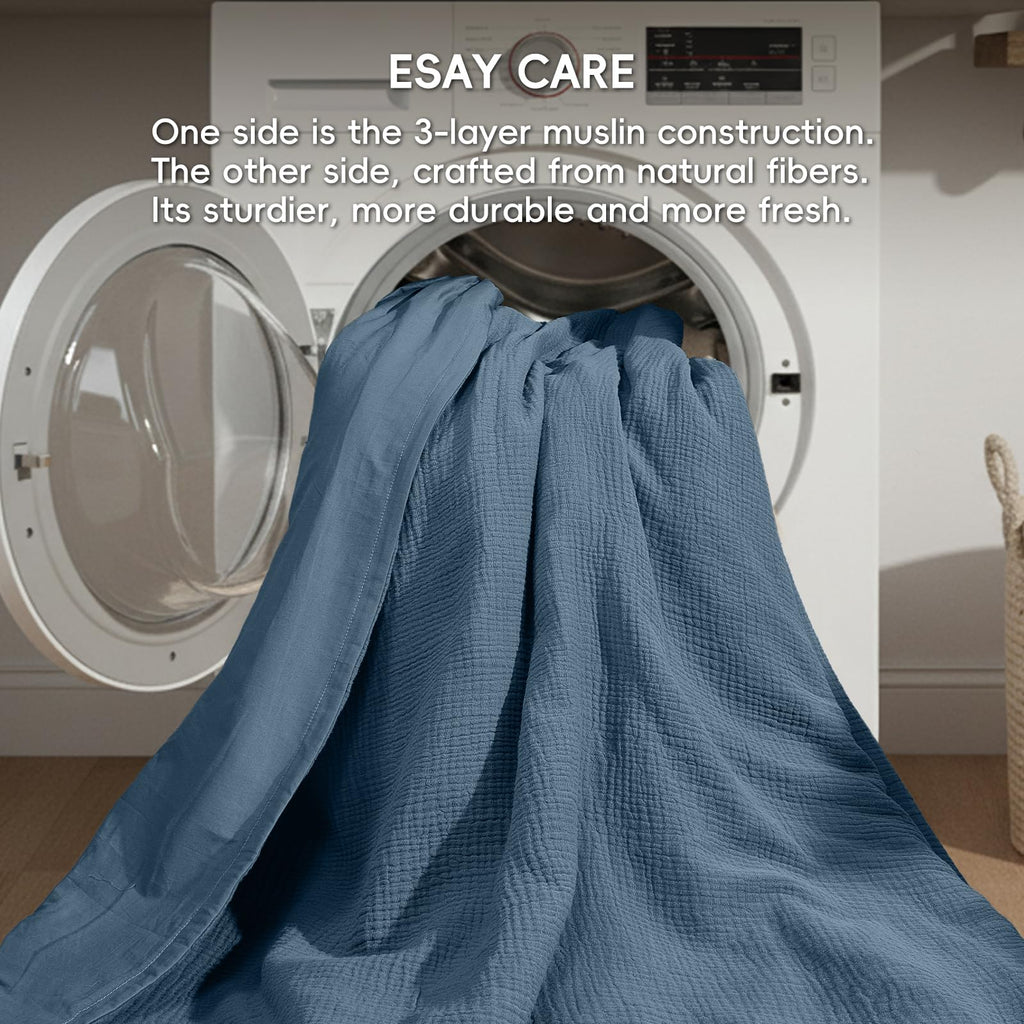 100% Cotton Muslin Duvet Cover, 3-Layer Guaze Ultra Soft Breathable Textured Linen Like, 3pcs Bedding