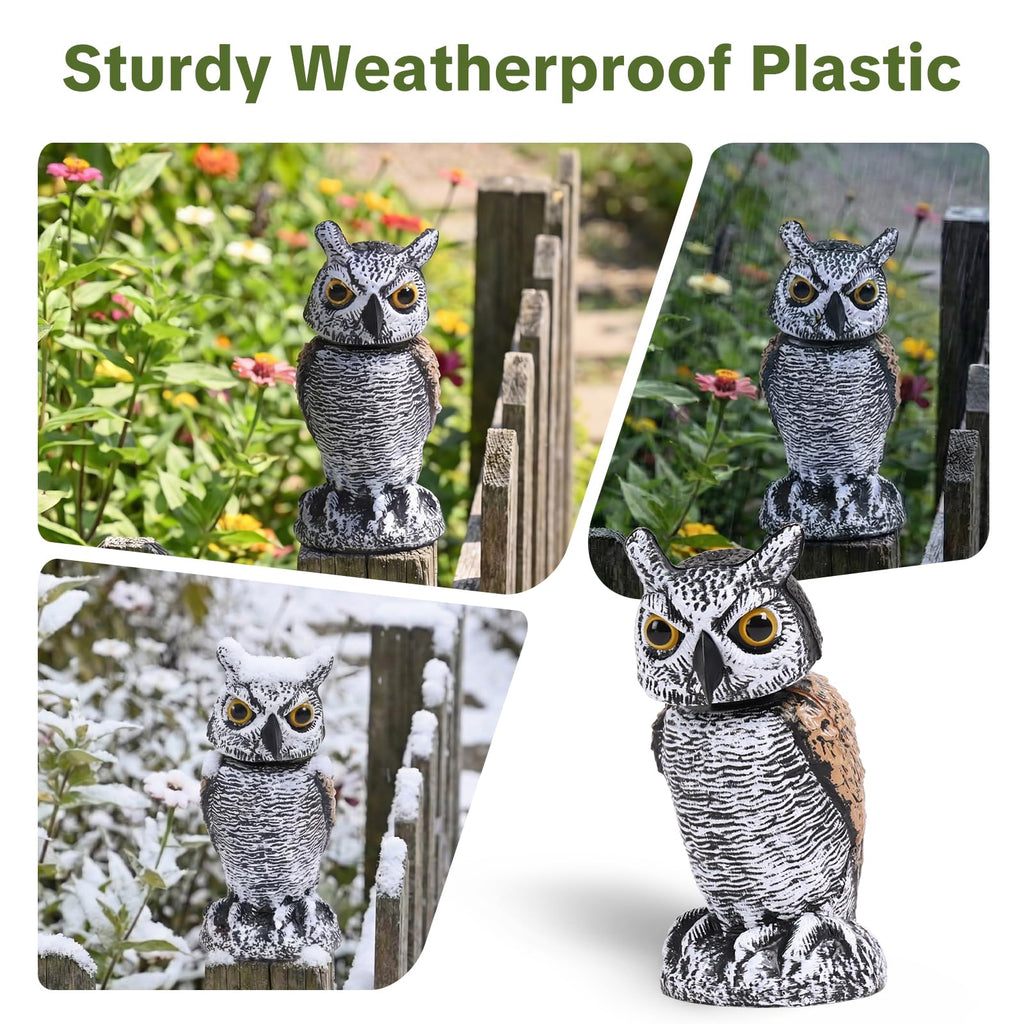 2 Pack Rotating Head Owl Statue, Hand-Painted Garden Decor, 8 Inch
