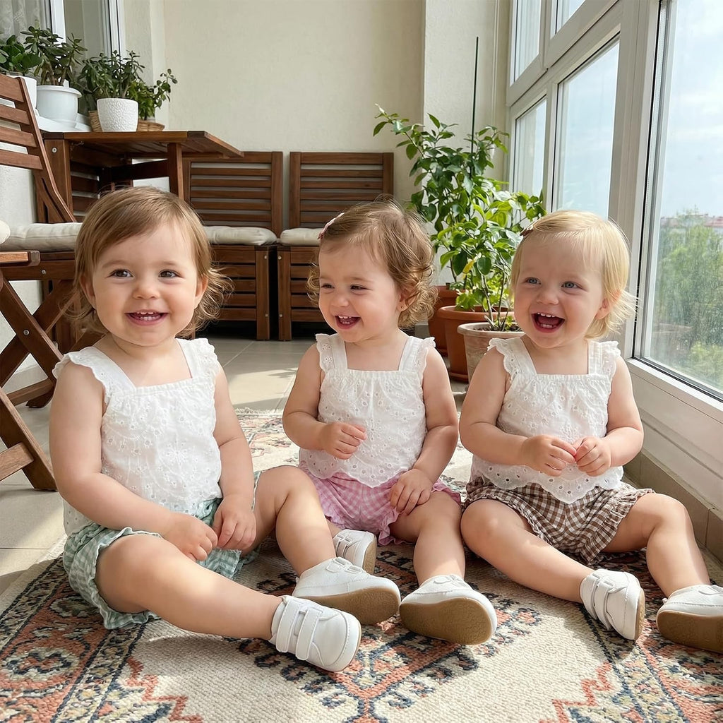2Pcs Toddler Baby Girl Summer Outfits Sleeveless Lace Crop Top + Ruffle Plaid Shorts Clothes Set for Girls