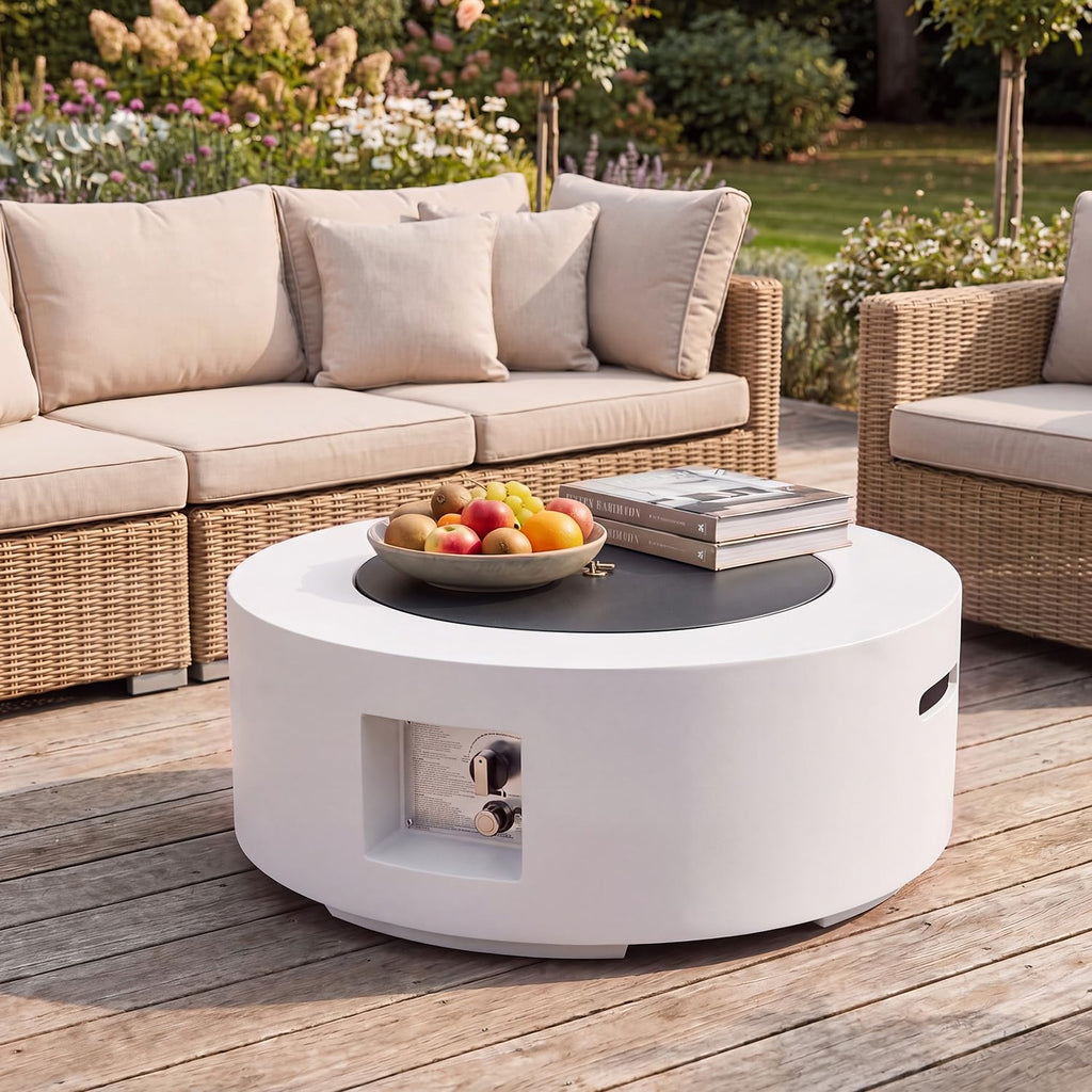 30" Outdoor Propane Fire Pit Table Round Gas Fire Pit Table, No Tank Holder