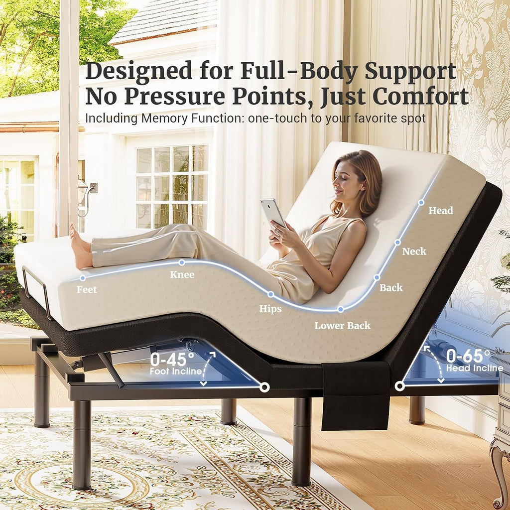 Adjustable Bed Frame Queen with Massage, Ergonomic Head & Foot Incline - Luxury Zero Gravity Electric Base with 4 USB