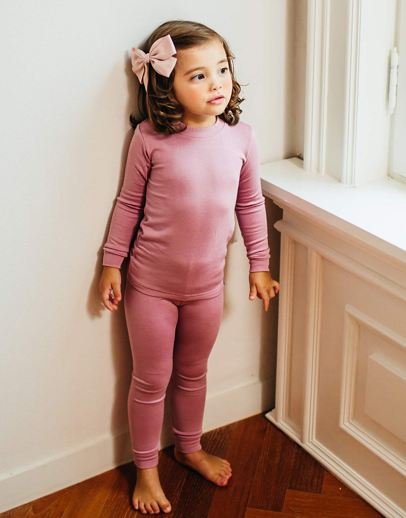 Kids Long Sleeve Modal Sleepwear Pajamas 2pcs Set Modal Purplepink M
