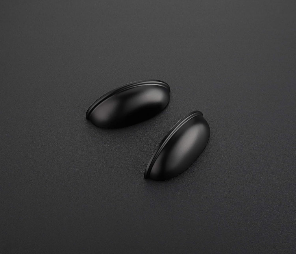 6 Pack 3" Drawer Pulls Flat Black Cabinet Cup Pulls Kitchen Hardware Cabinet Handles Drawer Handles Knobs 3 inch Hole