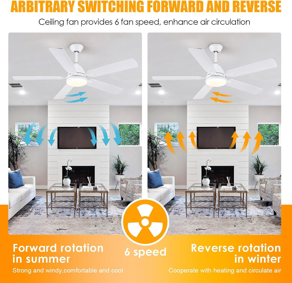Ceiling Fans with Lights, 52 Inch Low Profile Ceiling Fan with Light and Remote Control,Reversible,RGB,3CCT, Dimmable,Quiet,White Ceiling Fan for Bedroom Indoor/Outdoor Use A101-B0DTDFC6GH