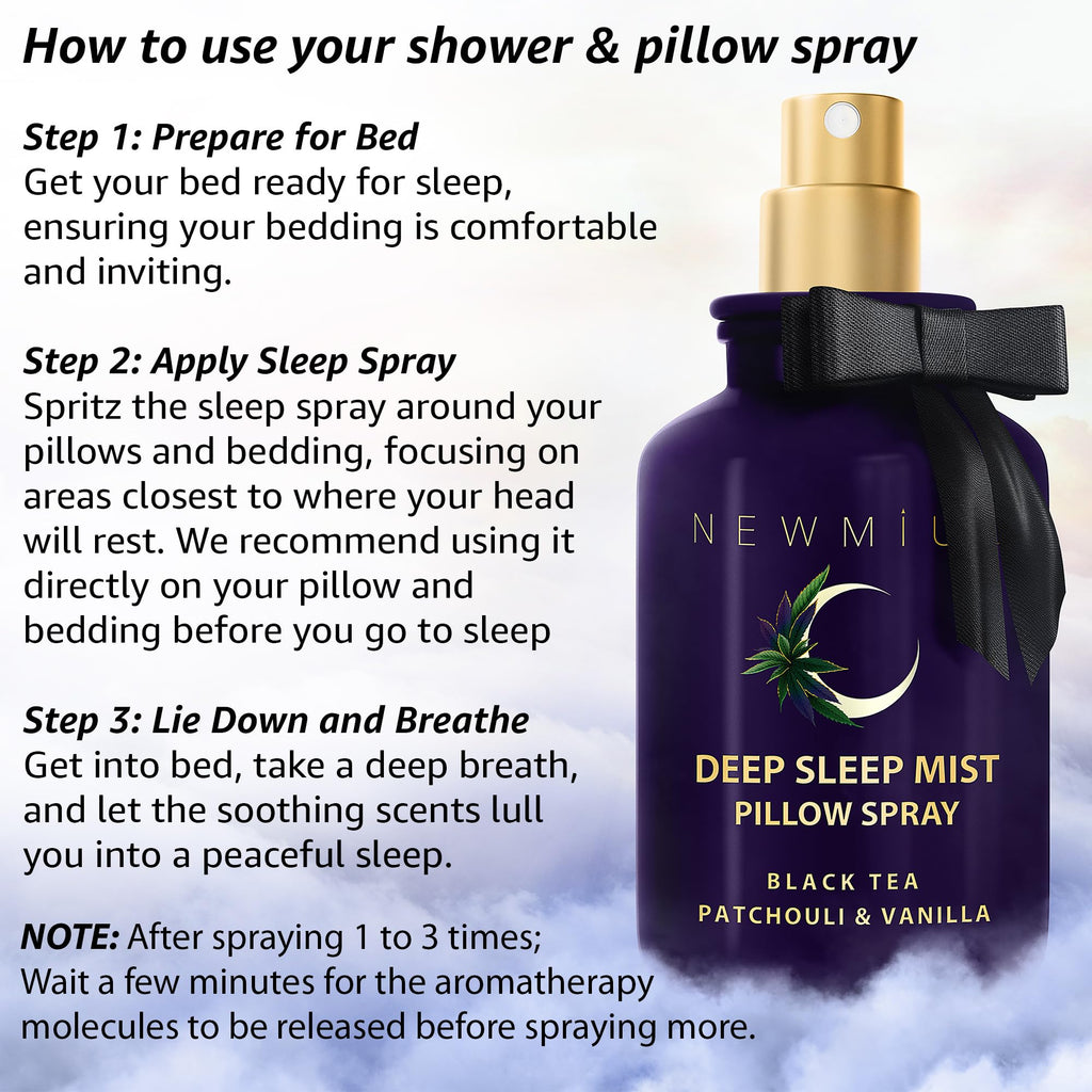 Deep Sleep Pillow Spray Natural Aromatherapy Mist for Sleep Relaxation Calming Stress Relief Patchouli Black Tea