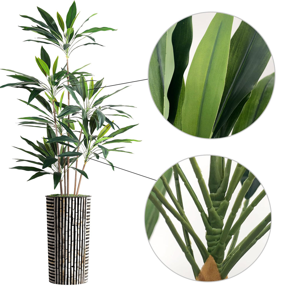 Tree in Black and Brown Striped Planter, Fake Dracaena Tree Silk Tree for Indoor and Outdoor Home Decoration - 66"