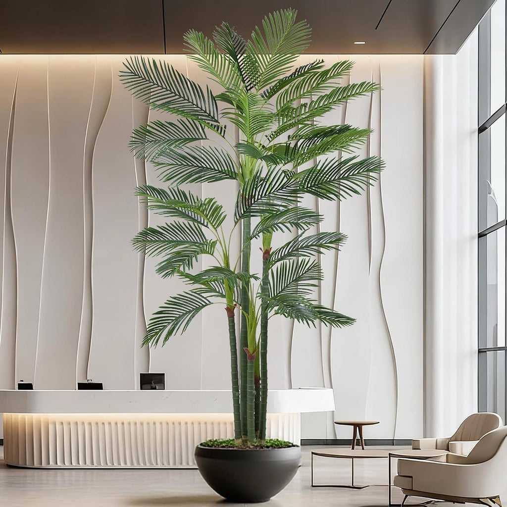 Palm Tree 9FT(108in) Tall Faux Tree with Large Trunks and 35 Realistic Leaves, Fake Tropical Floor Potted Artificial