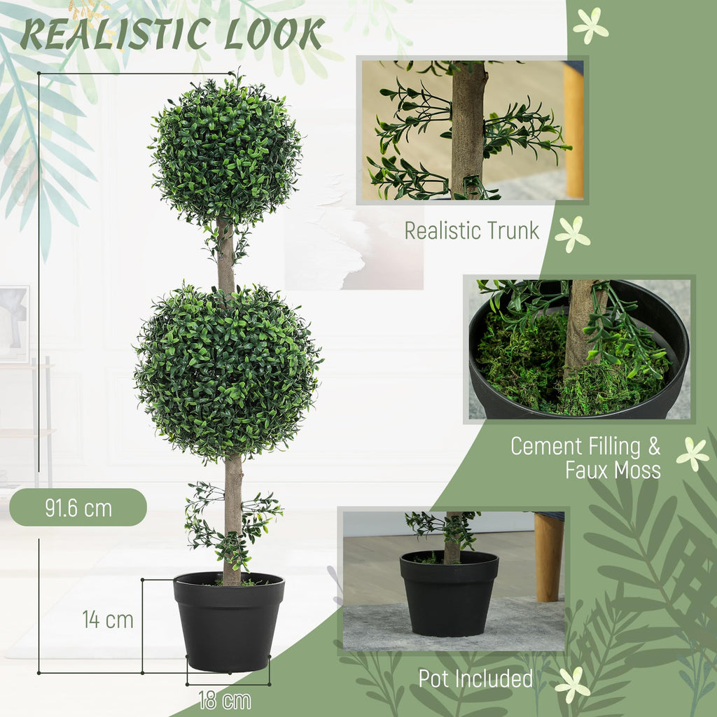 Artificial Double Ball Boxwood Topiary Trees Outdoor 36" Set of 2