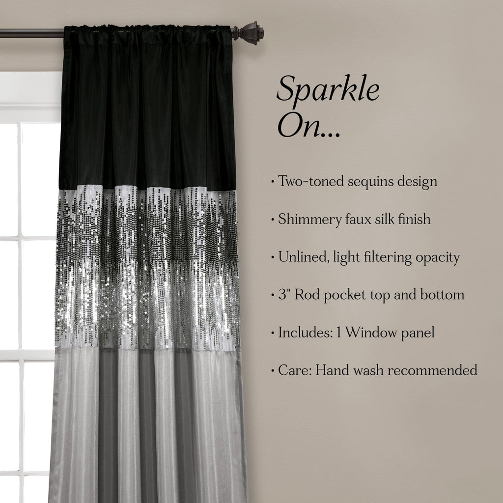 Night Sky Window Curtain Panel, Single 42"W x 84"L Black & Gray - Sequin Backdrop Curtain - Room Darkening Curtains