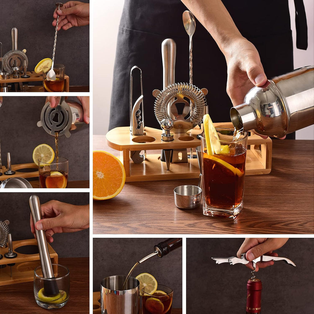 Cocktail Shaker Set Bartender Kit, 12-Pcs Bar Tool with Bamboo Stand - Set of 12