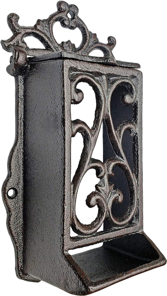 Cast Iron Matchbox Holder, Vintage Matches Box for Long Matches, Antique Black Match Holder, Rustic Wooden Matches
