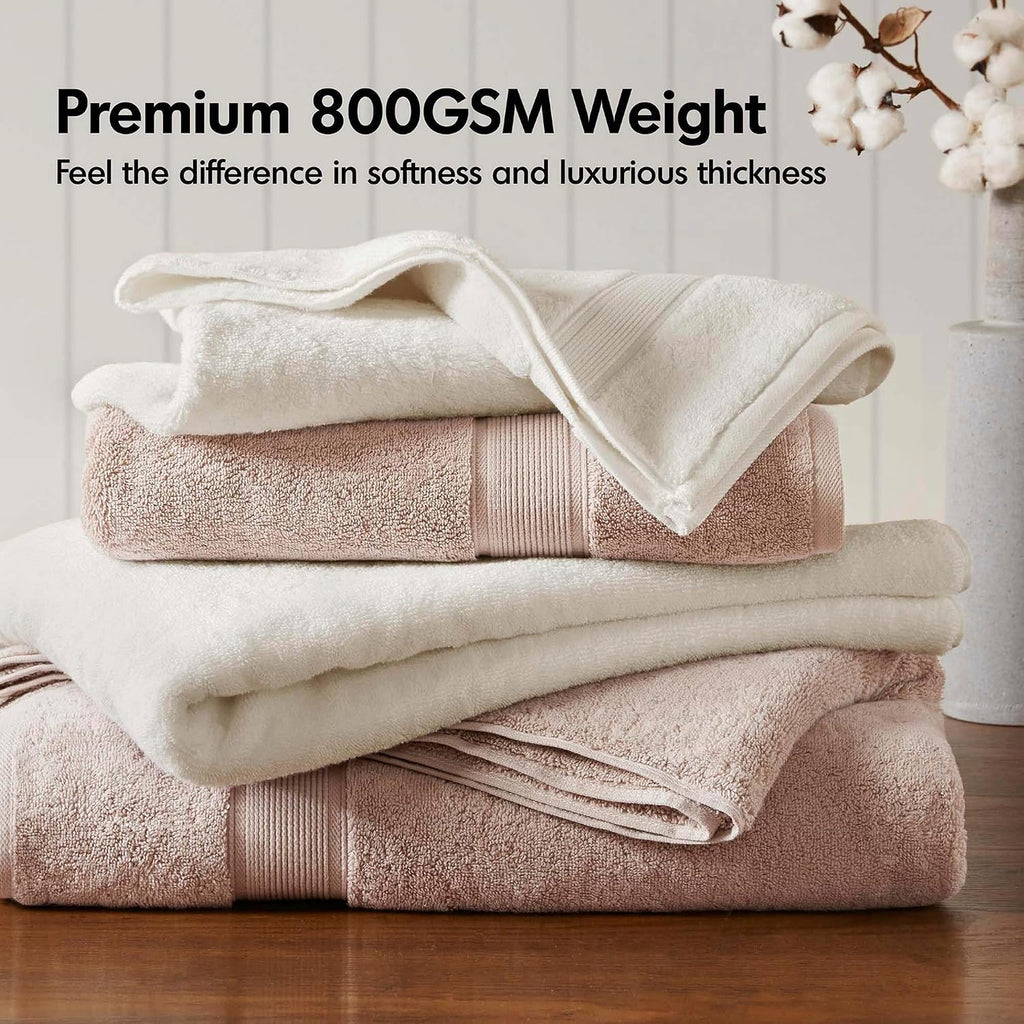 Park 800GSM 100% Cotton Bathroom Bath Towel Set of 8, Cream | Long Staple, Highly Absorbent, Durable Hotel Spa
