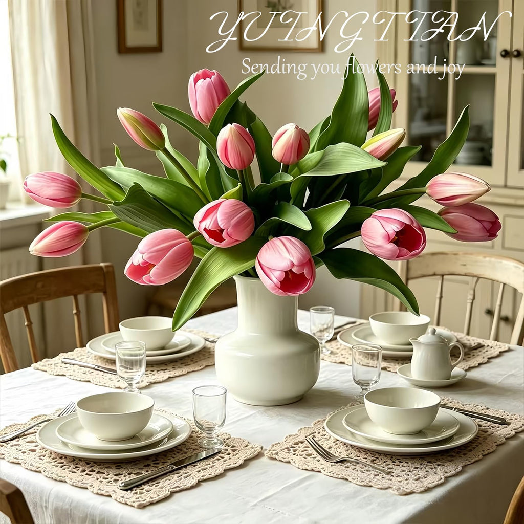 14 Pcs Real Touch Tulips Artificial Flowers Latex Stems Purple