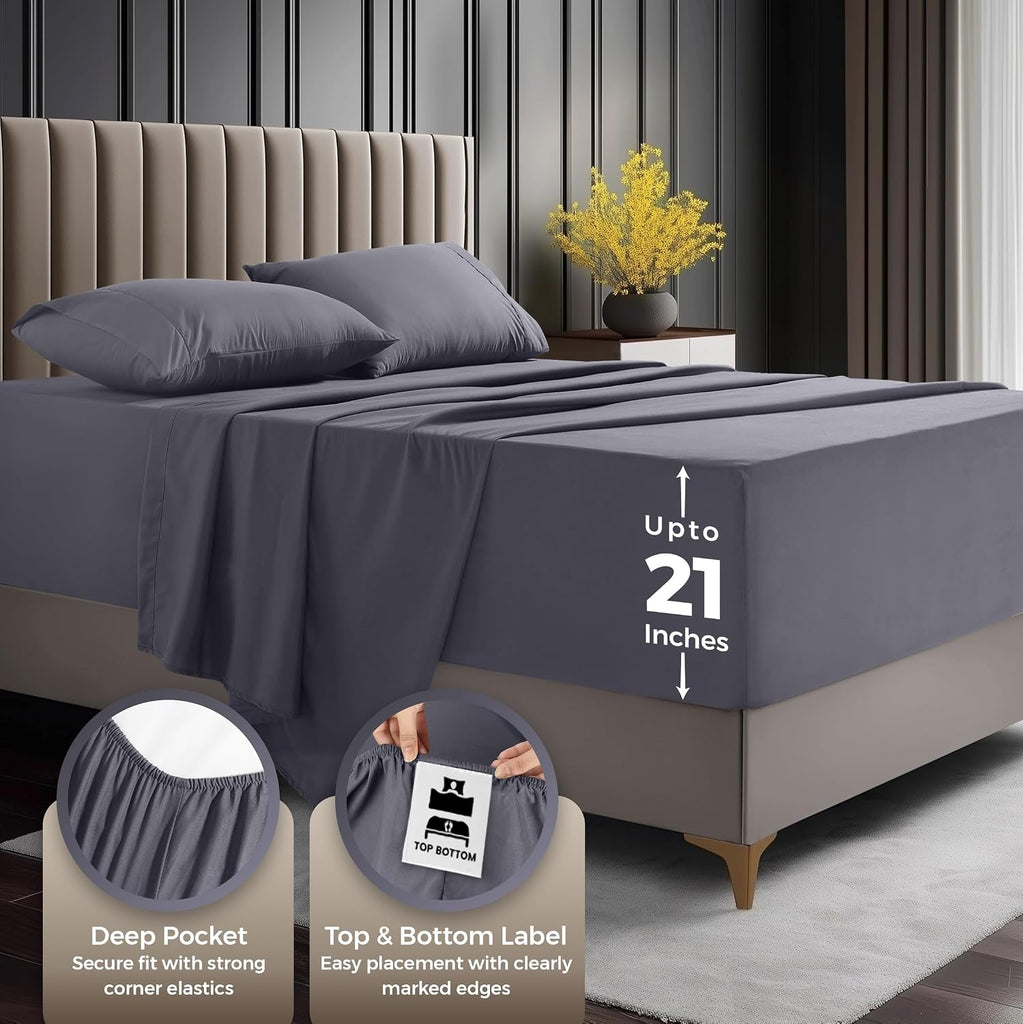 King Extra Deep Pocket Sheet Set - Fits Mattresses Up to 21 inches - Cooling, Soft & Breathable - Oeko-Tex 4 Piece