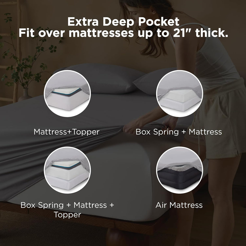 Deep Pocket King Sheet Set - Fits Mattresses Up to 21 Inches Thick - 4 Piece GentleSoft Bed Sheets, Moisture Wicking