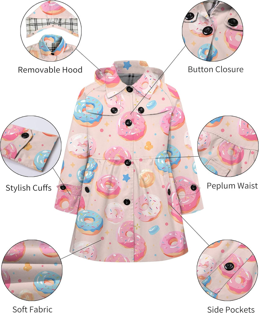Girl's Hooded Rain Jackets Waterproof Trench Coat Windbreaker