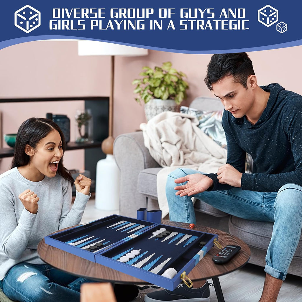 15 inch Backgammon Sets for Adults - Classic Board Game for Adults - Portable Travel Backgammon Set for 2 Players