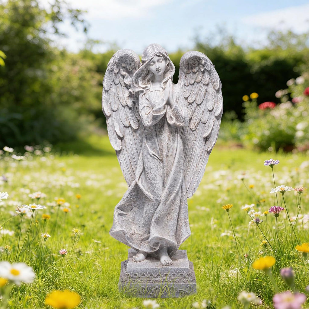 Praying Angel Garden Statue, Outdoor Memorial Angel Figurine for Garden Yard Lawn Patio, Resin Angel Sculpture
