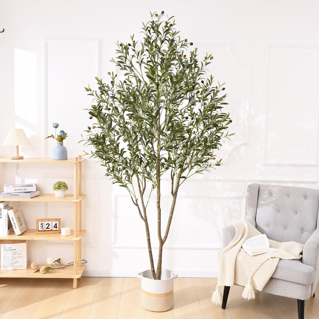 7FT Olive Trees Artificial Indoor with Planter&Basket, Tall Faux Olive Tree