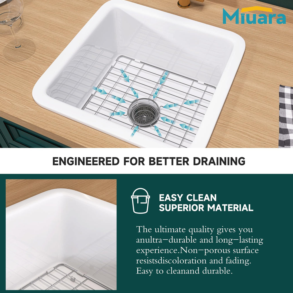 18 x 18 Inch Undermount or Drop In Fireclay Bar Sink White