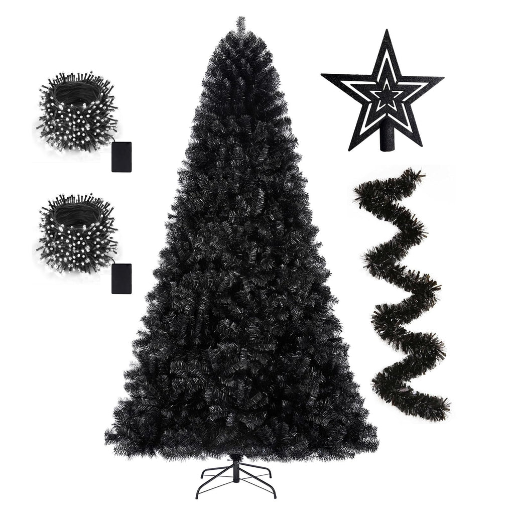 6ft Artificial Black Christmas Tree Outdoor Black Halloween Tree Decorations with 1005 Tips Led String Lights Pencil