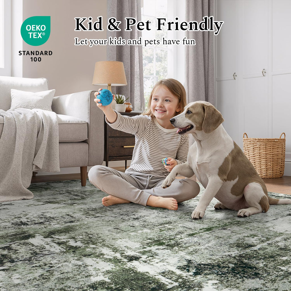 Round Area Rugs 8Ft, Washable Dark Green Circle Rug