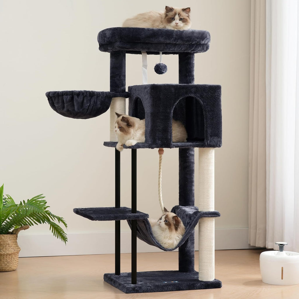 Cat Tree, Cat Tower for Indoor Cats, 43.3 inch Cat Tree Tower with Sturdy Steel Tube, Hammock
