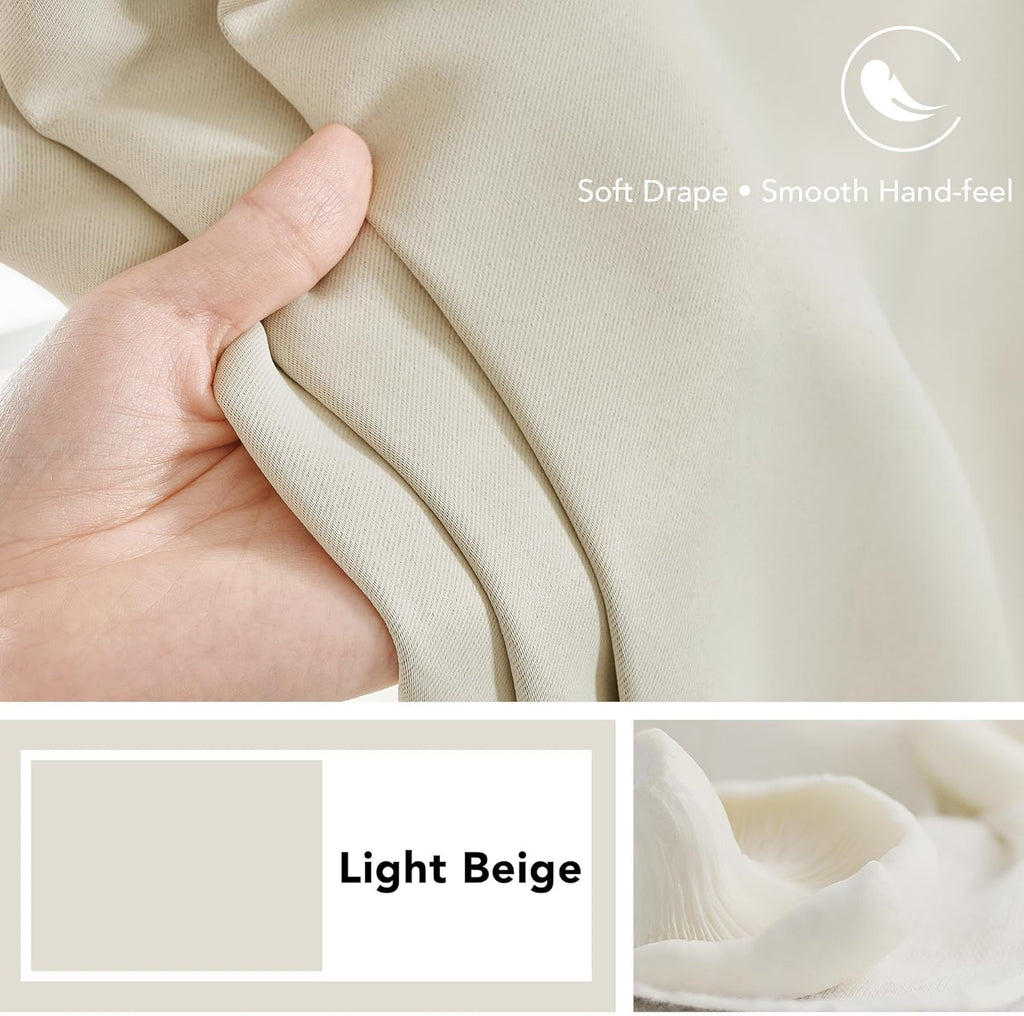 Room Darkening Curtains for Sliding Glass Door, Light Beige Light Filtering Thermal Drapes 84 Inches Long, Back Tab
