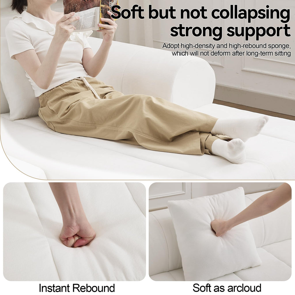 119'' Curved Boneless, 3 Seat L Shaped Couch White
