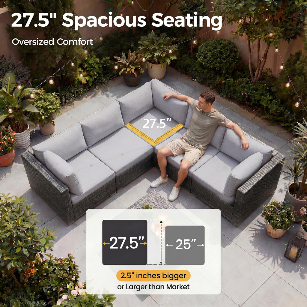 29.3'' High Back Outdoor Patio Conversation Set with Firepit Natural Gas Propane Convertible, Plus Size Modular