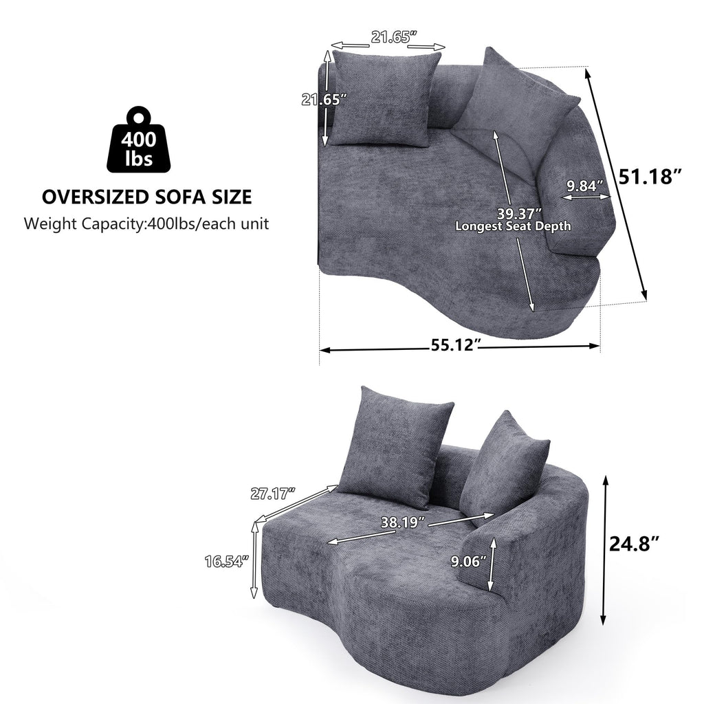 L Shaped Curved, Modern Chenille Fabric Loveseat Small Couch